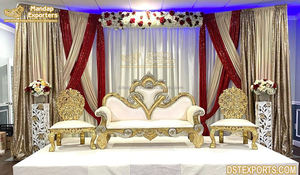 Magnífico Sofá Maharaja para Parejas de Novios, Conjunto de Sofás para Escenario de Boda con Temática Marroquí, Muebles de Boda Tallados y Pulidos en Dorado, EE. UU. - Product Image 5