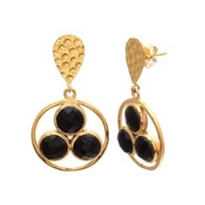 New Arrival Black Onyx Gemstone 925 Sterling Silver Round Shape Earrings - Product Image 1