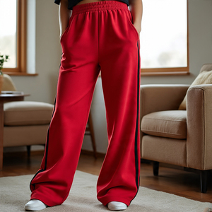 กางเกงวอร์มเอวสูงผ้าฟลีซผ้าโพลีเอสเตอร์ทรงหลวมสำหรับผู้หญิง - Product Image 4