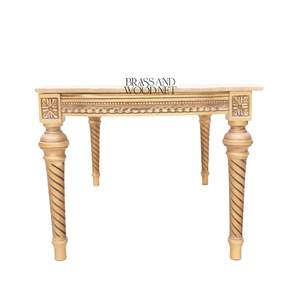 Mesa de Centro Rectangular de Lujo con Tapa de Mármol Beige Premium y Marco Tallado a Mano en Oro Antiguo para Sala de Estar Clásica - Product Image 5