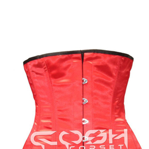 Manufacturer Under Bust Steel Boned <b>Red</b> Satin <b>Corset</b> With Black Satin Trim Waist Training Heavy Duty Body Shaper <b>Corset</b> - Product Image 4