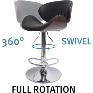 Set di 2 Sgabelli da Bar Curvi Contemporanei in Legno con Base in Metallo Argento e Nero, Rivestimento in Pelle PU per Uso in Pub - Product Image 5