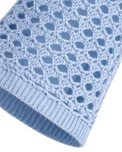 Manufacturer Customized Sky Blue Crochet Knit Cropped Sweater Women <b>Long</b> Flare Sleeve Openwork Hollow Fashion Top - Product Image 5