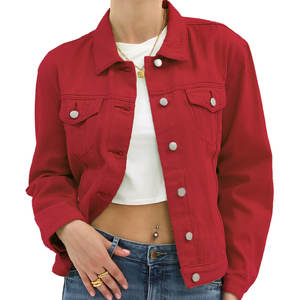 Veste en jean de haute qualité pour femmes, logo personnalisé, respirante, couleur rouge, look décontracté, vêtements d'extérieur pour l'hiver, veste en jean pour femmes - Product Image 1