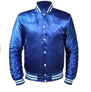 Veste en satin pour homme personnalisée 100% polyester, doublée matelassée brodée, veste de baseball bomber varsity personnalisée pour homme - Product Image 5