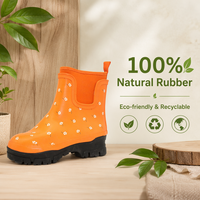 Bottes de pluie en caoutchouc orange à motif floral, semelle antidérapante robuste, imperméables, pour femmes, chaussures de jardin, chaussures de travail robustes pour l'extérieur
