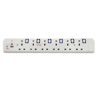 Prise multiple d'extension de multiprise britannique 2/3/4/6 voies avec interrupteur indépendant et USB-A et USB-C