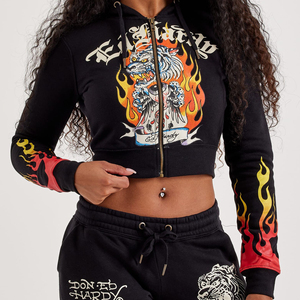 Sweat à capuche pour femme, sweat à capuche court avec strass, sweat à capuche de haute qualité avec impression DTF, sweat à capuche sur mesure, sweat à capuche pour soirée, sweat à capuche court - Product Image 1