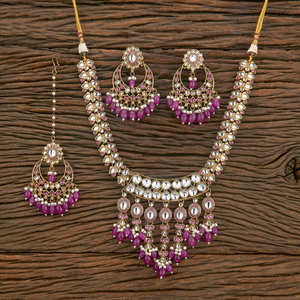 Classic Look of Brass Copper Indo Western <b>Pearl</b> <b>Necklace</b> <b>Set</b> With Mehndi Plating for Womens - Product Image 1