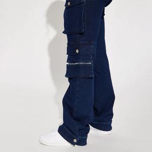 Jeans de Cintura Alta de Diseñador, Gran Venta, Multibolsillos, Azul Oscuro, Estilo Cargo, Moda Urbana para Mujer, Tallas Grandes - Product Image 2