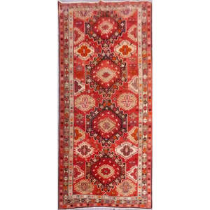 Tapis kazak authentiques, rouge et crème, motif médaillon, noués à la main, mélange de laine pure et de coton, pour la décoration de la maison, du bureau ou du sol. - Product Image 1