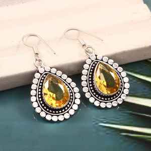 925 argent Sterling fait à la main 9x7mm poire naturel Citrine Quartz boucles d'oreilles pour les femmes minimaliste Fine Boho Style bijoux cadeau - Product Image 3