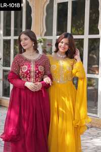Dernières Femmes Porter Faux Georgette Blooming Avec Attrayant Brodé Travail Anarkali Robes avec Georgette Avec Bordure Dupatta - Product Image 4