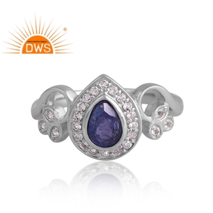 Design étonnant Bague en argent sterling 925 plaqué palladium en tanzanite naturelle et topaze blanche Fournisseur de bijoux personnalisés - Product Image 3