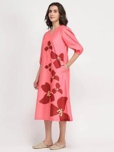 100% robe mi-longue indienne en pur coton faite à la main avec imprimé floral vêtements d'été et de plage élégants pour les femmes excellente idée de cadeau! - Product Image 4