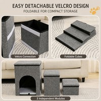 Escalier pour animaux de compagnie 3-en-1 détachable, tanière de rangement pour chat, rampe pliable pour chien (tissu en lin + panneau MDF) avec capacité de 150 lb