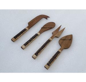 Couteau à beurre personnalisé trancheuse à fromage en bois coupe-fromage avec manche en osier bois mignon noir argent personnalisé Style Vintage couverts - Product Image 5