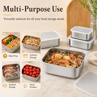 Conteneur de stockage carré pour réfrigérateur Boîte de congélation de boulettes Boîtes de stockage hermétiques pour aliments en acier inoxydable avec couvercles
