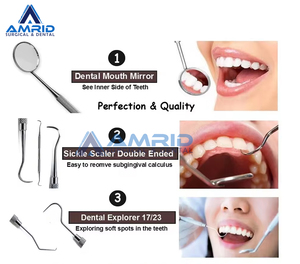 Kit de sept pièces en acier inoxydable pour examen dentaire et détartreurs dentaires de haute qualité par AMRID SURGICAL - Product Image 4