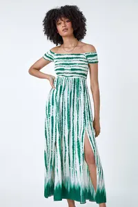 Summer Vibes Rayon Tie-Dye Women Wear Off the Shoulder, Vestido de pierna alta para fiesta, Ocasión de verano Wear Beach, Resort Wear Dress - Product Image 4