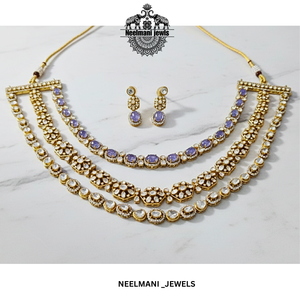 Vintage Gold Plated Copper Fine Jewelry Set Tanzanite <b>Necklace</b> Earrings Garnet Sapphire <b>Ruby</b> Pearl Main Stones for Wedding Gift - Product Image 2