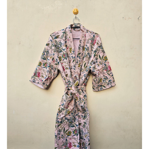 Handmade Indian Vintage Floral Print Hand Embroidery Cotton Robe Elegant <b>Thermal</b> Style Lightweight Soft Breathable Women's - Product Image 1