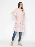 Nouvelle Robe Décontractée Rose à Col Rond et Motif Floral pour Femme, Manches Courtes en Mousseline, Taille Empire, Coupe Ajustée, Vente en Gros