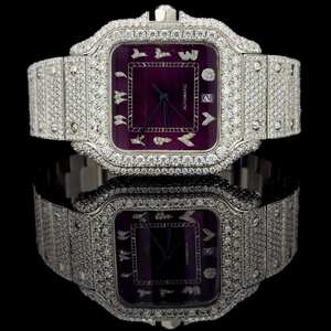 Latest Trending Purple Dial Square Fashion Iced Hip Hop Diamond Unisex Watch Exclusive Baguette Moissanite VVS Clarity Custom - Product Image 1