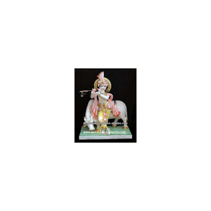 Estatua de mármol de Krishna con Vaca, vendedor completo - Product Image 1