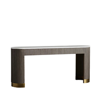 Table console pliable moderne en marbre blanc et bois de manguier avec piètement en fer, mobilier durable pour la maison, salon, entrée, salle à manger, villa, appartement, hôtel