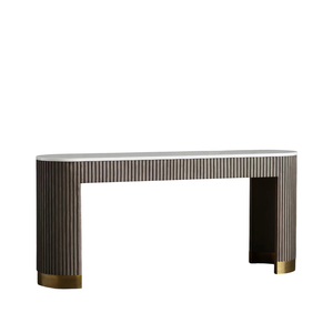 Table console pliable moderne en marbre blanc, bois de manguier et fer, meuble durable pour salon, villa, appartement, hôtel - Product Image 2