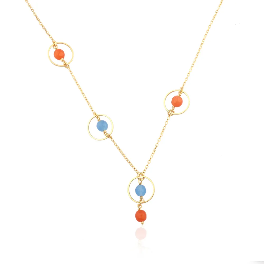 Due colori collana di perline di cristallo taglio sfaccettato blu con perline di giada arancione collana placcato oro anello circolare collane