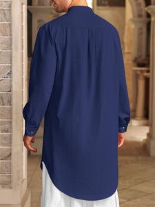 เสื้อคลุมคัฟตันผ้าฝ้ายไซส์ใหญ่สำหรับผู้ชาย แขนยาว สวมใส่สบาย สไตล์มุสลิม ทรงหลวม สีพื้น เหมาะสำหรับงานแต่งงานแบบดั้งเดิมของเอเชียและงานปาร์ตี้ - Product Image 3