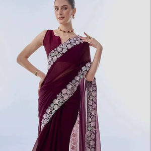 Saree en georgette de style Bollywood avec broderie miroir originale et chemisier à paillettes pour les occasions festives Nouvelle collection 2025 - Product Image 1
