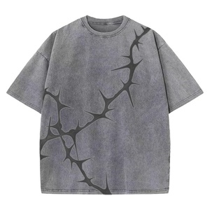 เสื้อยืดโอเวอร์ไซส์ผ้าฝ้าย 100% วินเทจ 250GSM ล้างสีแบบแอซิดวอช พิมพ์ลายกราฟิกโลโก้ตามสั่ง คอกลม ลุคซักฟอก - Product Image 1