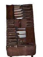Bolsa Enrollable de Cuero Genuino de Alta Calidad, Personalizable, con Múltiples Bolsillos para Herramientas de Chef, Correas Ajustables, Diseño Portátil