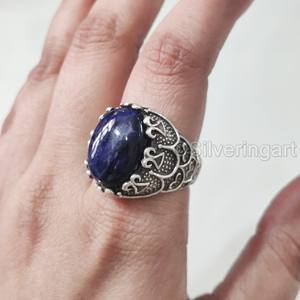 Anillo de Piedra Natural para Hombre, Piedra Preciosa de Sodalita Azul, Todos los Tamaños, Joyería Árabe para Boda, Anillo de Plata de Ley 925 - Product Image 2