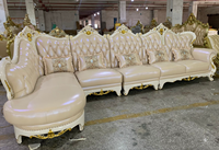 902 # Ensemble de canapés sectionnels en cuir véritable Golden Royal Cream, bois massif sculpté, style européen doré, meubles de salon