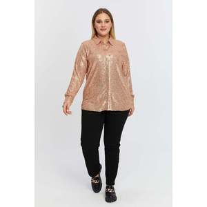 RMG Plus Size Elegant Bronze <b>Sequin</b> Embellished Woven Blouse Shirt for Women - Comfortable Loose Fit Long Sleeve <b>Top</b> - Product Image 5