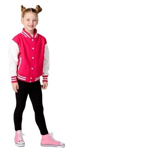Chaqueta universitaria de cuero estilo callejero para niños más vendida en rosa bordado con cierre de botón y logotipo teñido liso para deportes de invierno - Product Image 3