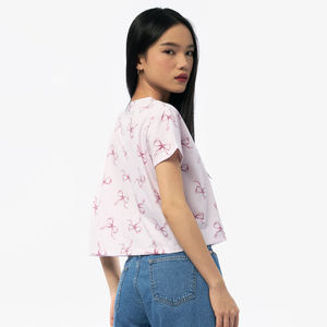 Wholesale 100% Cotton Women's Casual <b>Crop</b> <b>Tops</b> O-Neck Half Sleeve Summer Solid Custom Logo Breathable Quick Dry Blank Tshirts - Product Image 5