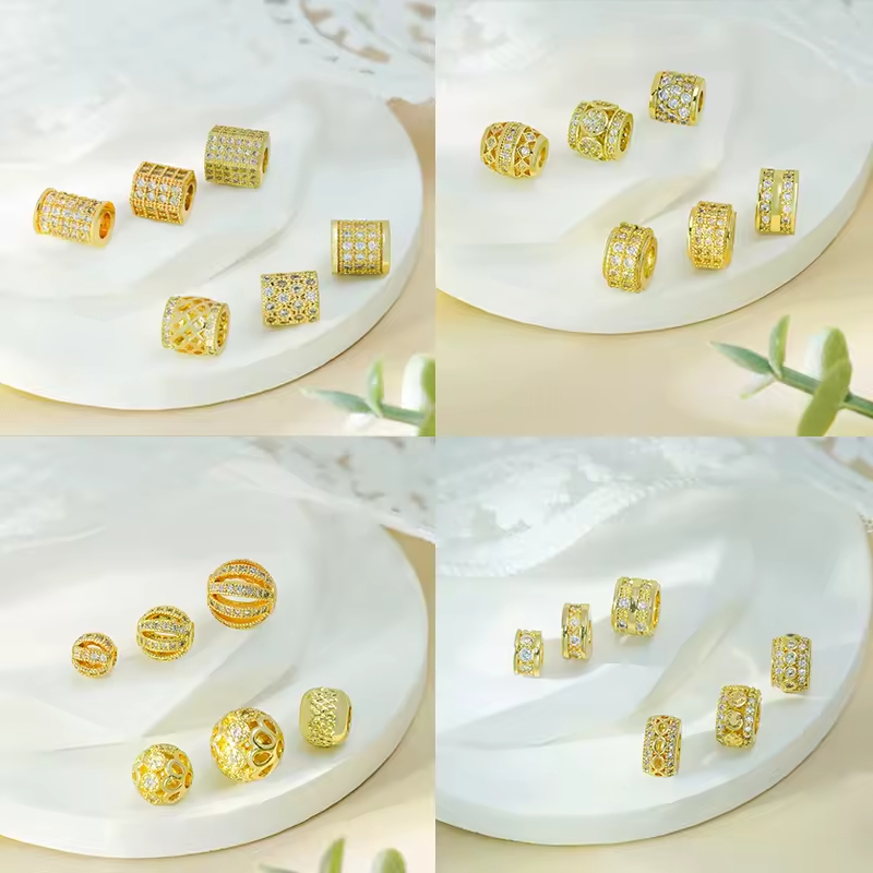 Fashion Jewelry CZ Beads Cubic Zirconia 18K Gold Plated Beads Connector Spacers Zircon Gemstone Diy Beads for Jewelry Making Kit