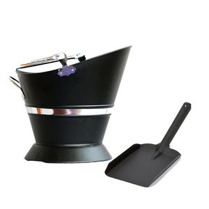 Large capacity wrought iron <b>coal</b> bucket with side handle and curved top for easy use near indoor wood burning stoves - Product Image 2