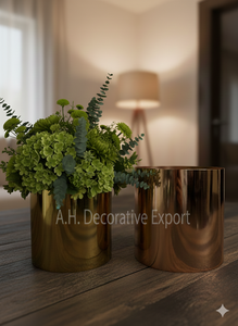 Ensemble de jardinières en acier inoxydable poli or de luxe, pots à fleurs en métal modernes pour la décoration intérieure - Product Image 2