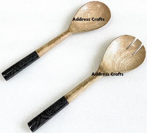 Handcrafted Resin Handle & Wooden Salad <b>Serving</b> <b>Spoon</b> Fork Set Eco Friendly Salad Server Cutlery Set Kitchen Use Dishwasher Safe - Product Image 2