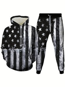 Hoodies Ensembles Hommes Mode Survêtement Vintage Étoiles Et Rayures Imprimer 3D Imprimé À Capuche Et Pantalon Streetwear 2 Pièces Ensemble - Product Image 6