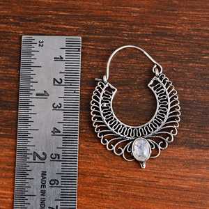 Nuevos Pendientes de Aro Boho de Moda 2024, Joyería Tribal de Latón para Mujer, Acabado Plateado Oxidado, Dijes de Filigrana con Piedra Lunar, Venta al por Mayor/OEM/ODM - Product Image 6