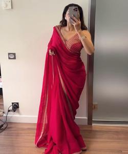 Saree en coton noir avec tissage jacquard et chemisier prêt à porter au design moderne pour une fête élégante, un mariage et un festival - Product Image 3