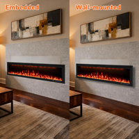 Cheminée électrique intelligente moderne de 74 pouces flamme LED 1500W chauffage mural WiFi App commande vocale CE ETL certifié utilisation dans les hôtels