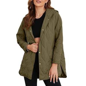 Abrigo acolchado largo impermeable de Invierno para mujer, Abrigo acolchado de ajuste Regular con pecho, blanco con Guata de algodón y abrigos estilo bolsillo - Product Image 1